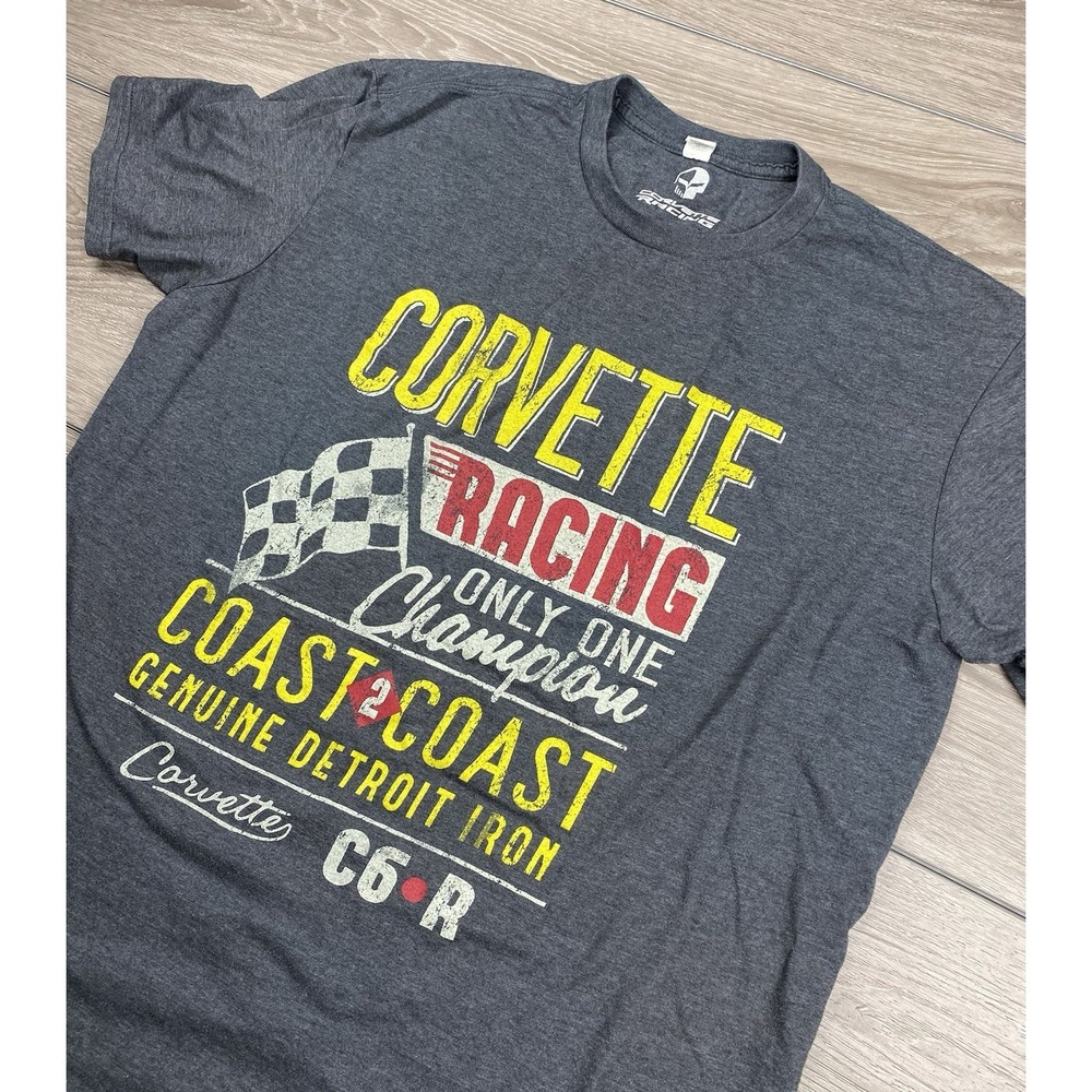 Corvette Racing Men's Short Sleeve Graphic‎ Print Logo Tee Shirt Grey XL Read